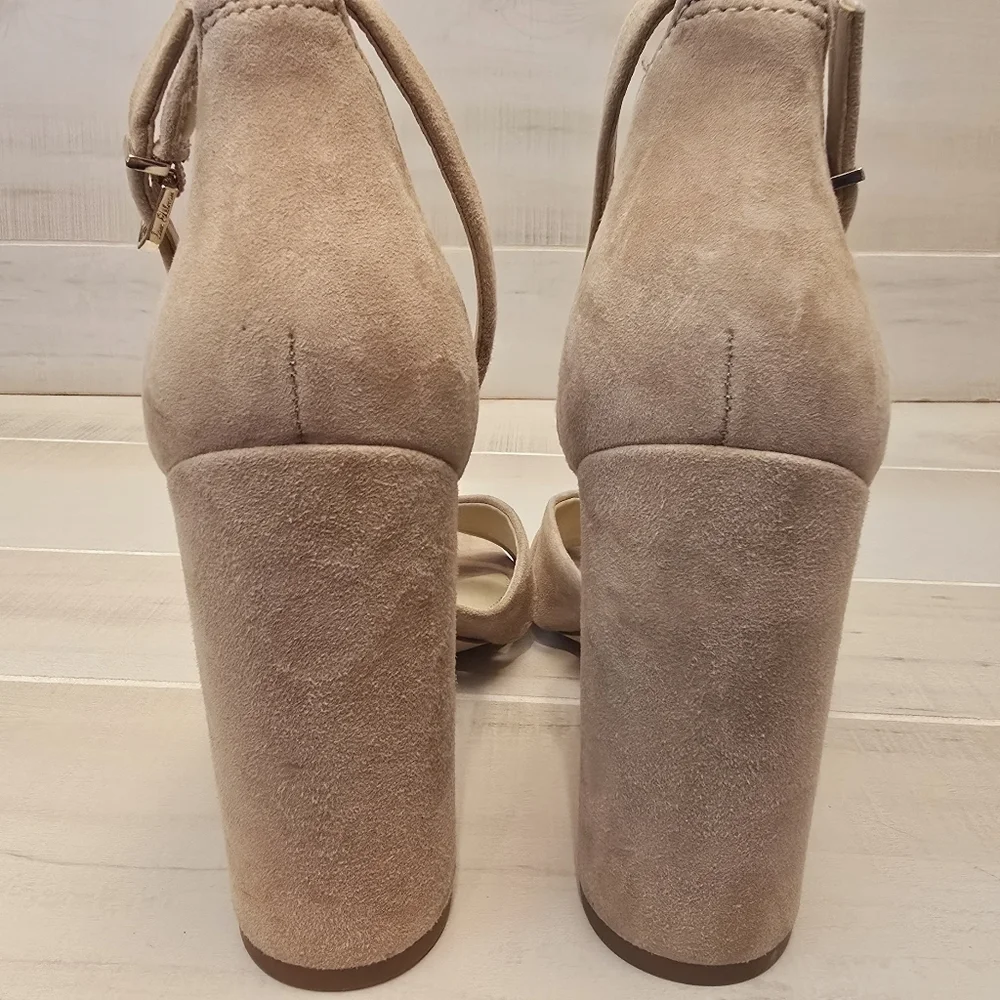 {10} Sam Edelman Yancy Block Heel Ankle Strap Sandal in Golden Caramel Suede - Picture 7 of 14